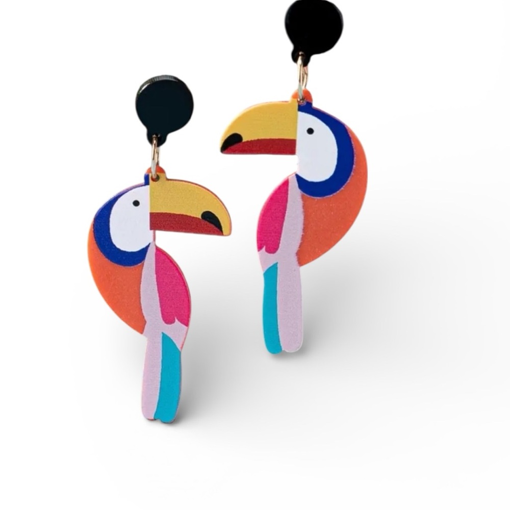 Tangerine Toucan Dangle Earrings